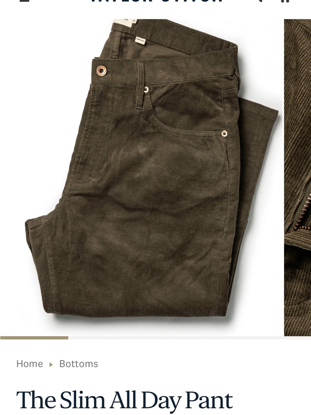 Taylor Stitch Corduroy Slim Pants in Olive